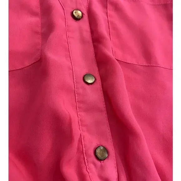 Charlotte Russe Fuchsia Pink Button Up Sleeveless Mini Dress Small S Bright - Picture 10 of 13